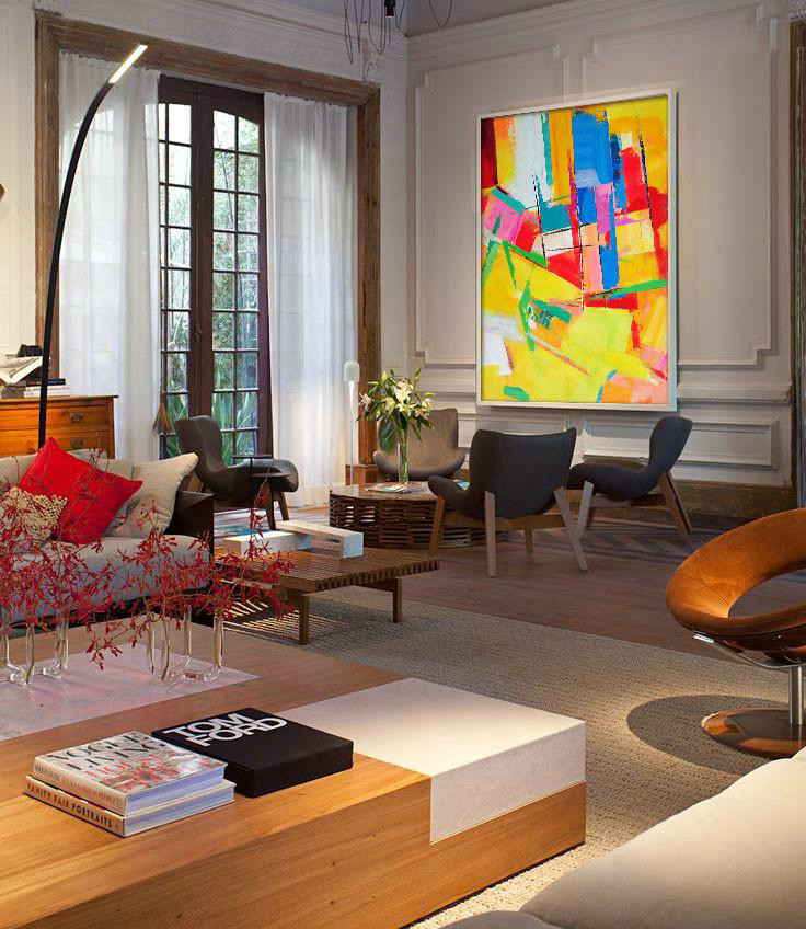 Vertical Palette Knife Contemporary Art,Large Wall Art Home Decor,Yellow,Red,Blue,Purple.etc